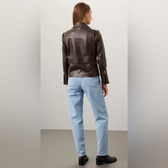 EUC Veda- Brown Leather Distressed Moto Jacket. Size XS - Picture 3 of 13